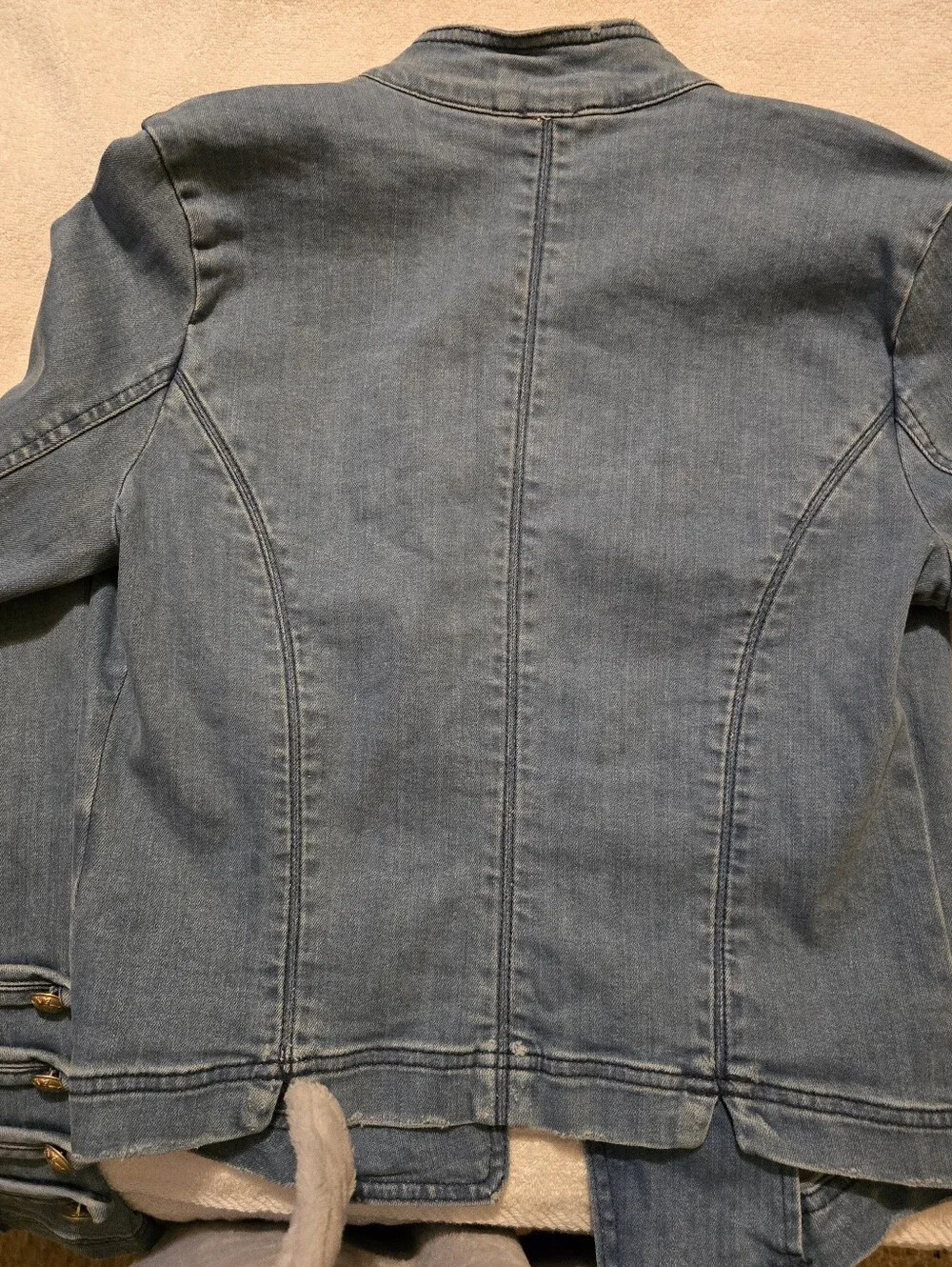 Free People Distressed Denim Military Jacket Gold Buttons Small - Picture 9 of 16